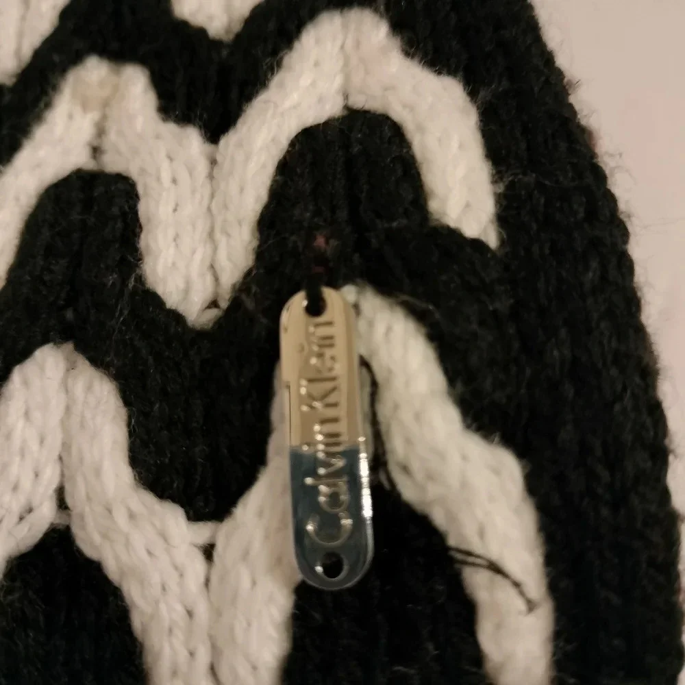 Calvin Klein Black and White Infinity Knit Striped Scarf Neckwarmer